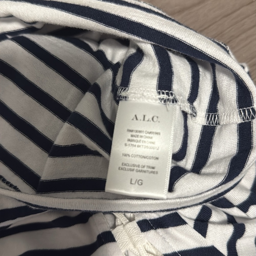 A.L.C. Navy Blue White Long Sleeve Chapman Striped Cotton Mini Dress Size Medium - Picture 5 of 5